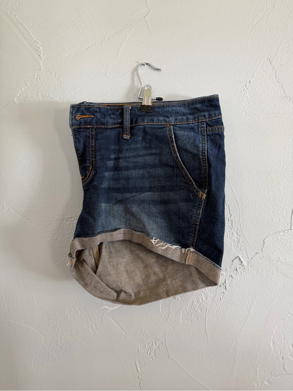 Dark Wash Denim Shorts with Rolled Hem